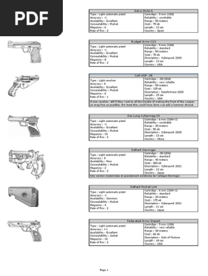 Cyberpunk 2020 Eng Fra Lista Armi Con Immagini Handgun