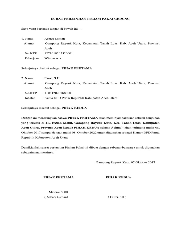 Surat Perjanjian Pinjam Pakai Gedung (1)