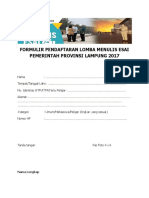 Formulir Pendaftaran Lomba Menulis Esai Pemerintah Provinsi Lampung 2017