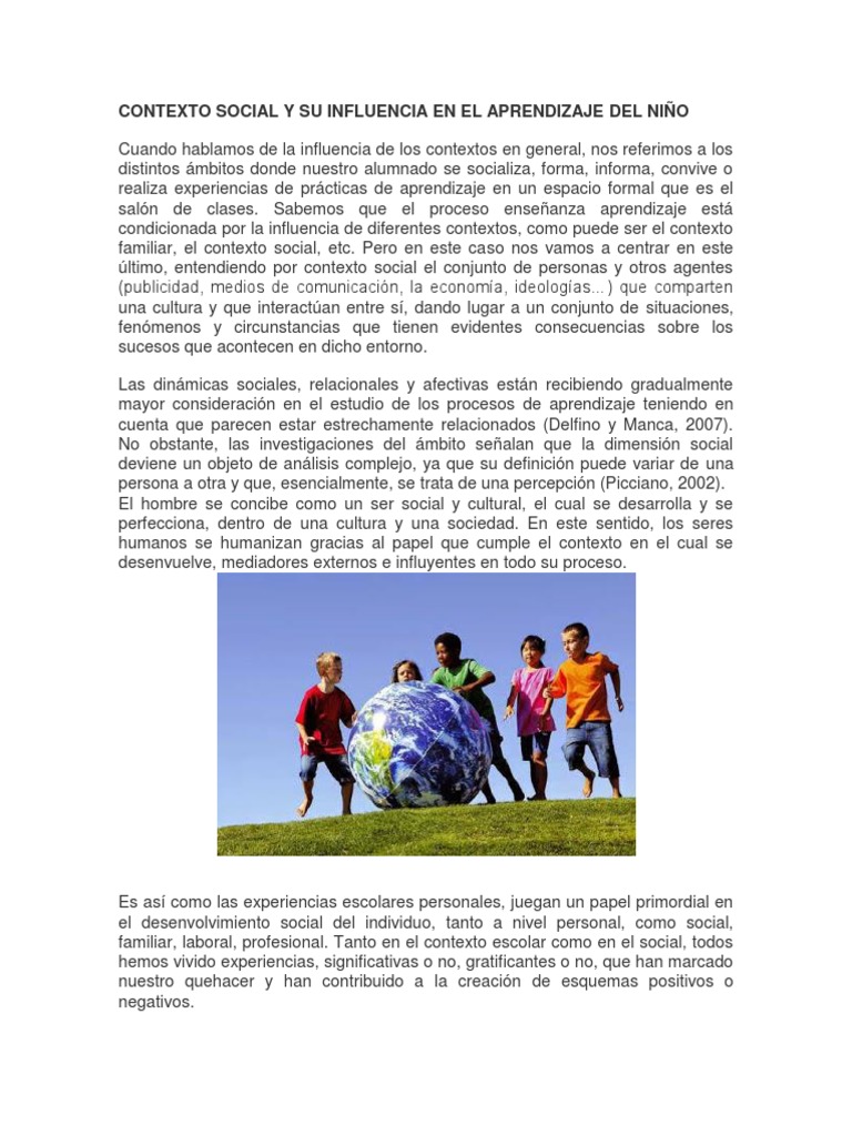 Contexto Social y Su Influencia en El Aprendizaje Del Niño