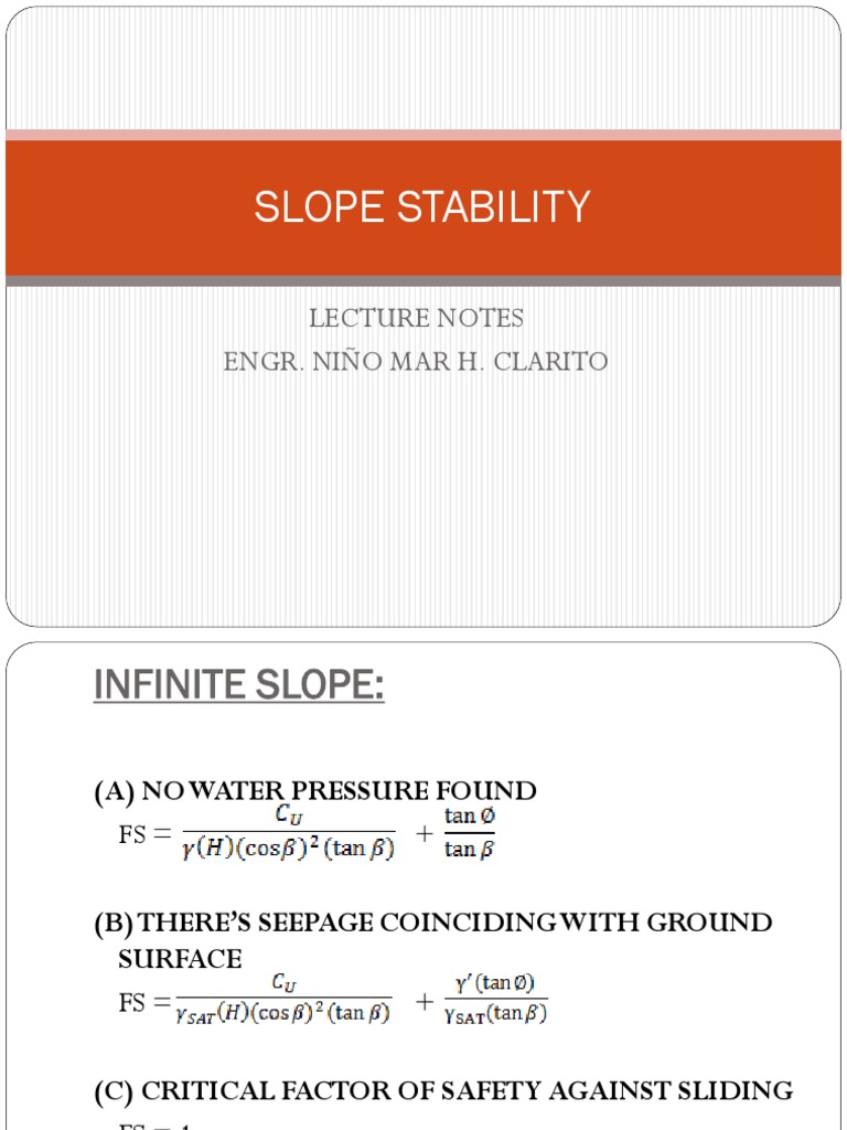 Slope Stability: Lecture Notes Engr. Niño Mar H. Clarito | PDF