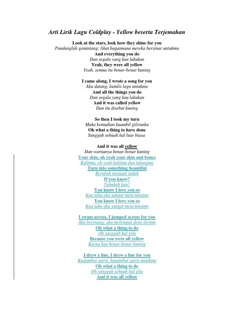 Arti Lirik Lagu Coldplay Docx