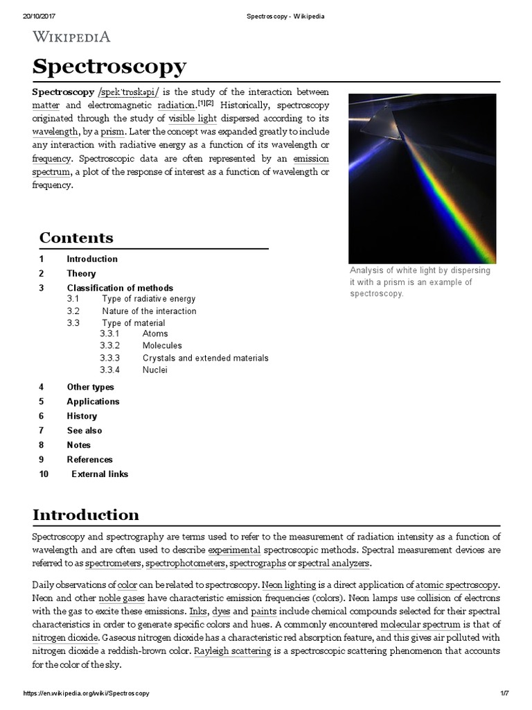 Spectroscopy - Wikipedia | PDF | Spectroscopy | Emission Spectrum