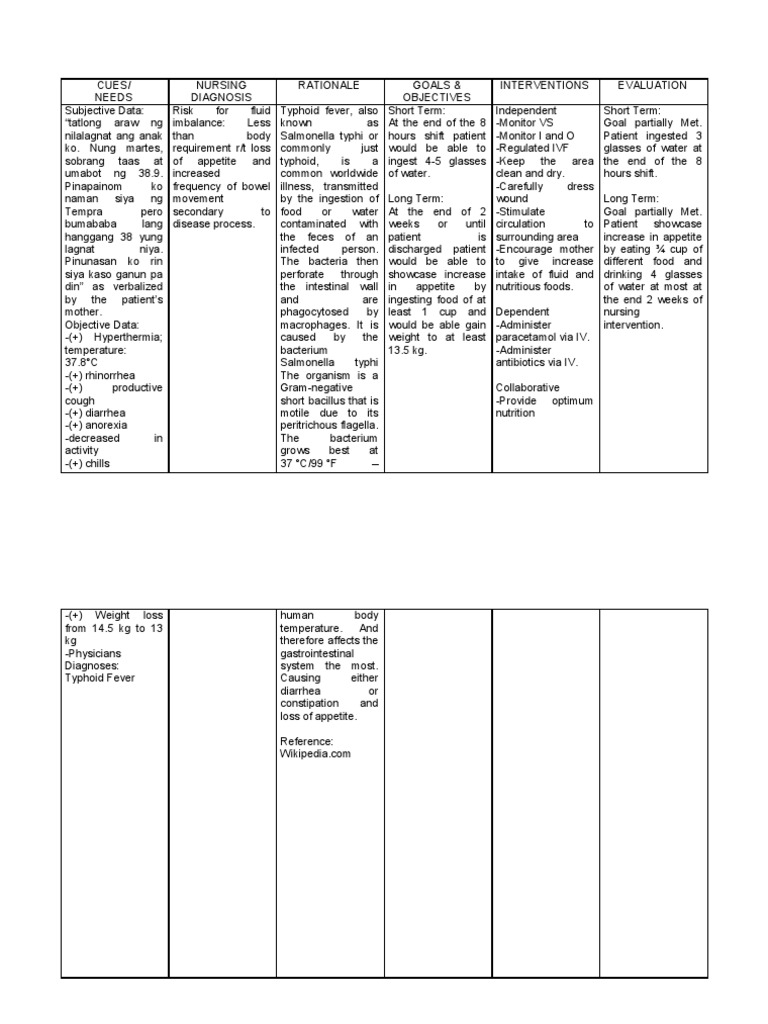 Nursing Care Plan For Typhoid Fever
