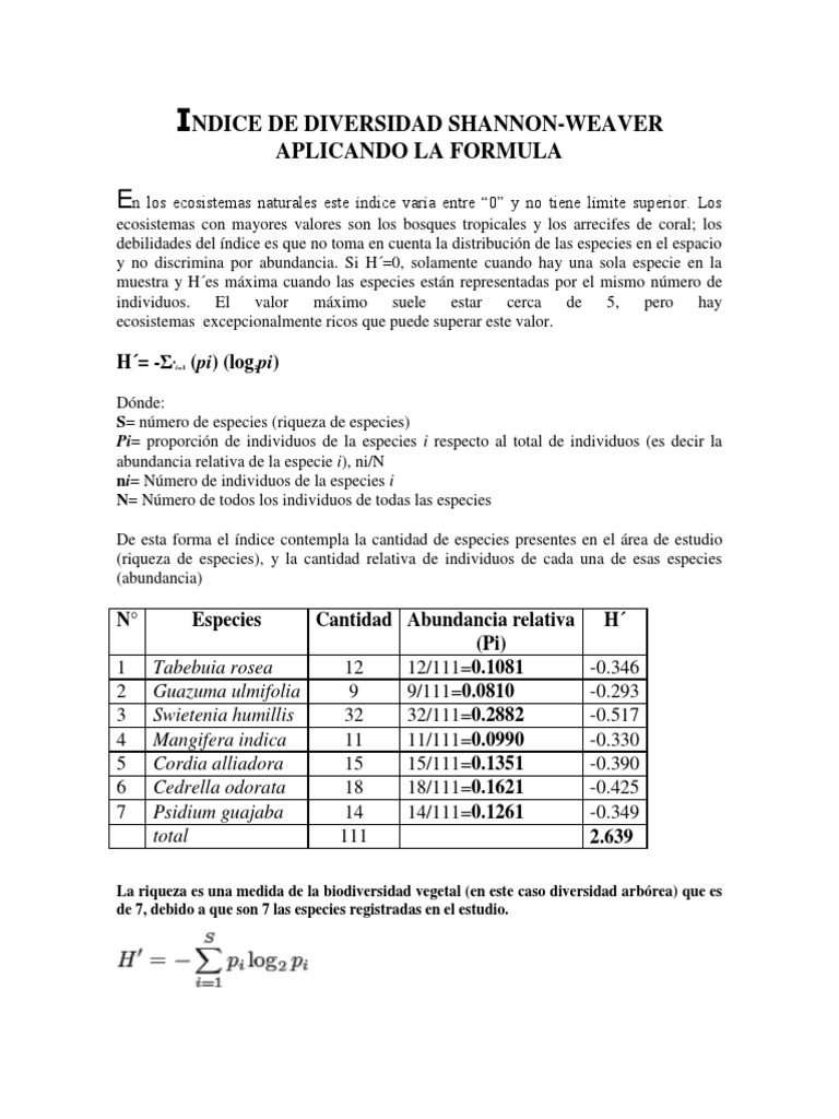 Indice de Diversidad Shannon | PDF | Biodiversidad | Especies