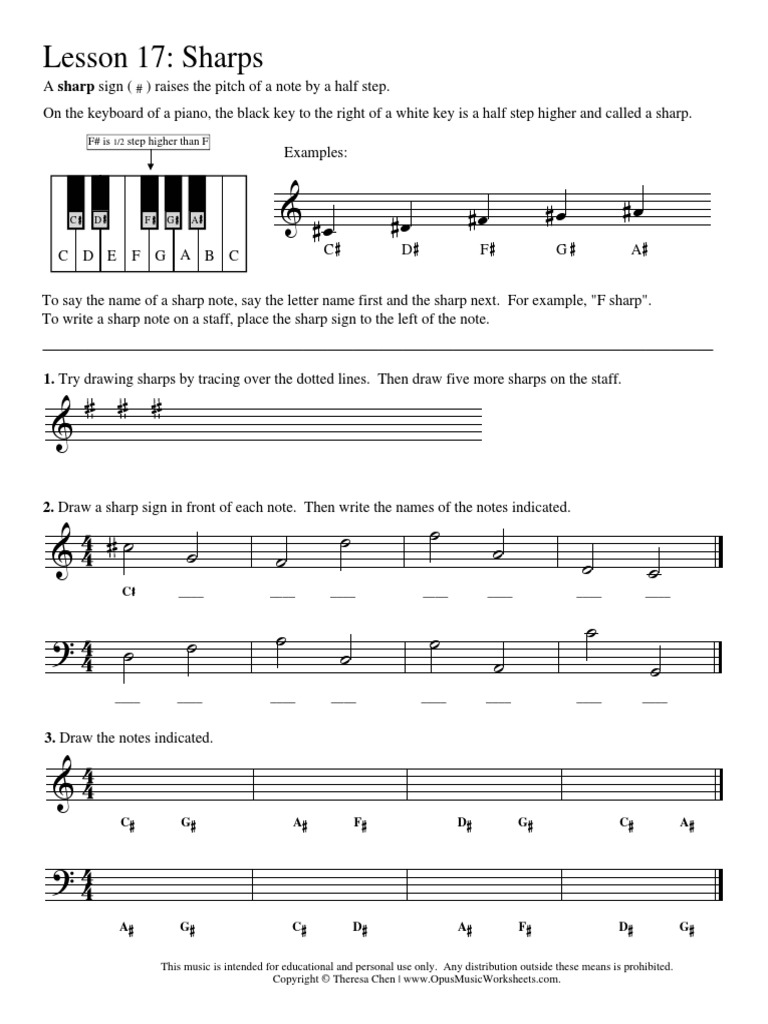Music Theory Worksheet 17 Sharps Musical Instruments Pitch Music
