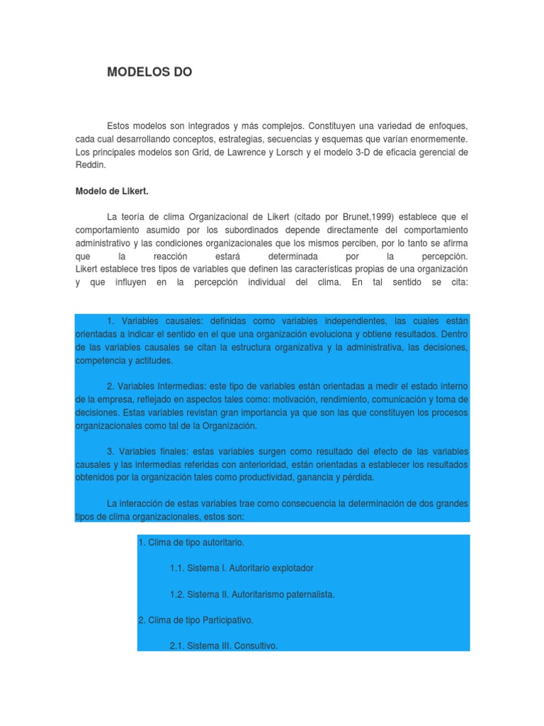 Modelos de Desarrollo Organizacional | PDF | Desarrollo organizacional ...