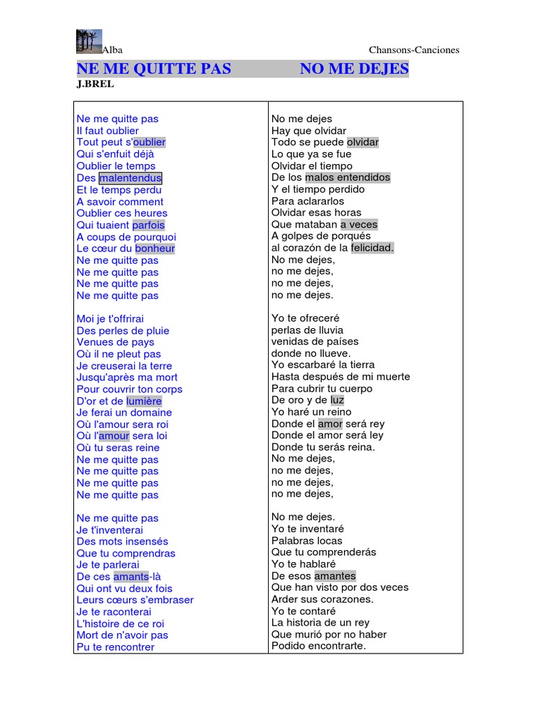Livre Ne Me Quitte Pas Pdf Gratuit Ne Me Quitte Pas Jbrel | PDF | Chansons écrites | Musique jazz