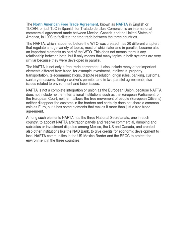 North American Free Trade Agreement Nafta | PDF | North American Free ...