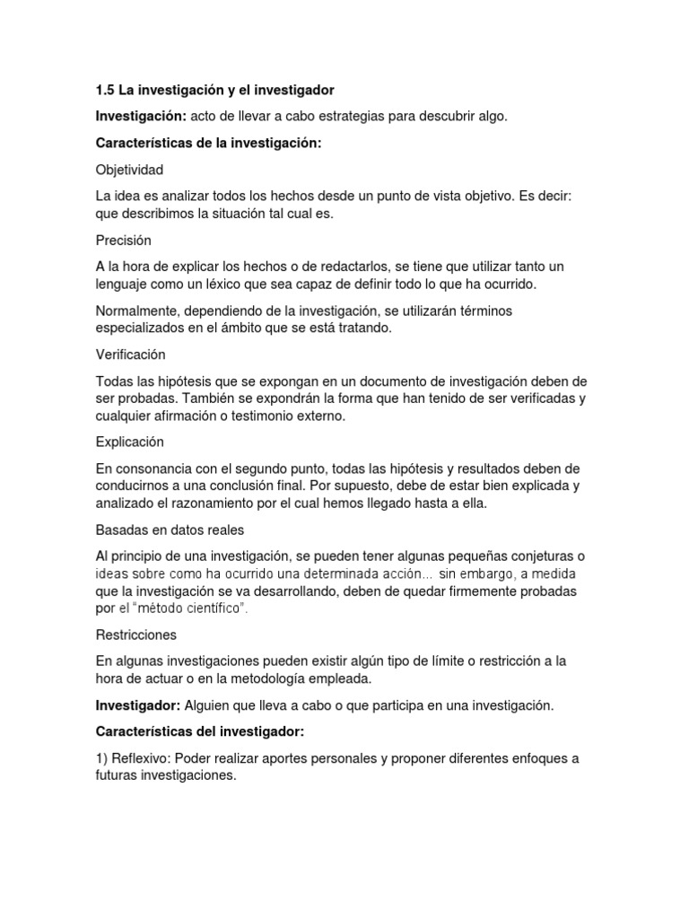 Investigación y características del investigador | PDF | Hipótesis ...