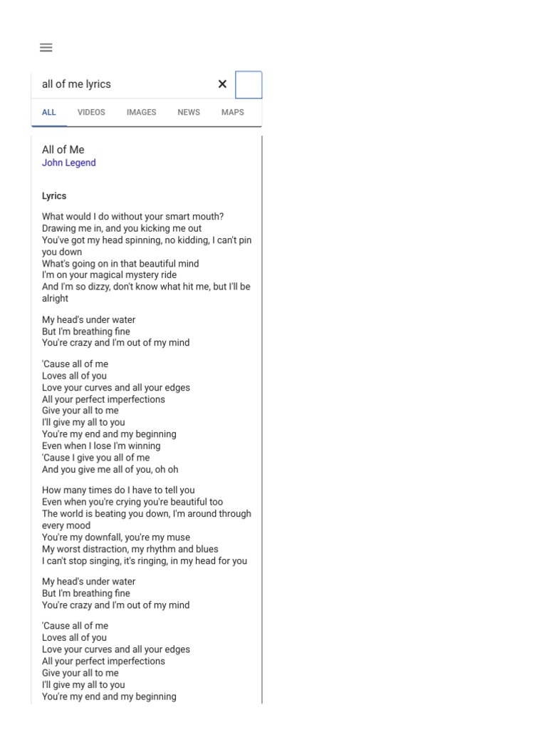 All of Me Lyrics - Google Search | Recorded Music | Music Industry
