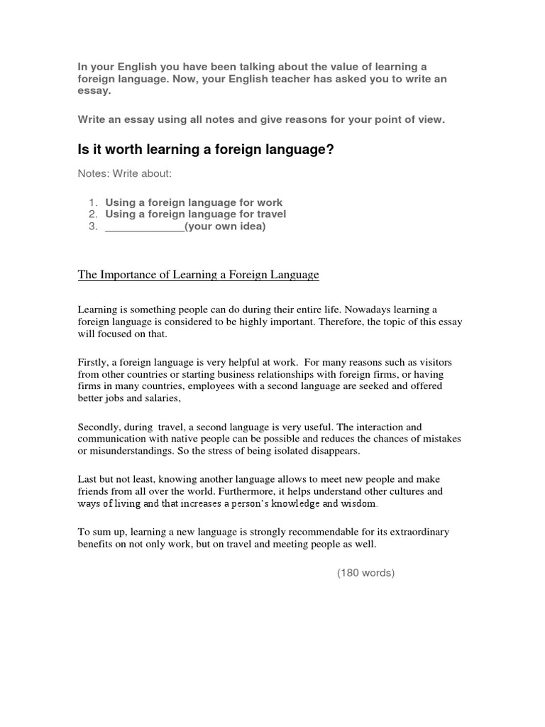 ESSAY The Value of Learning A Foreign Language  PDF