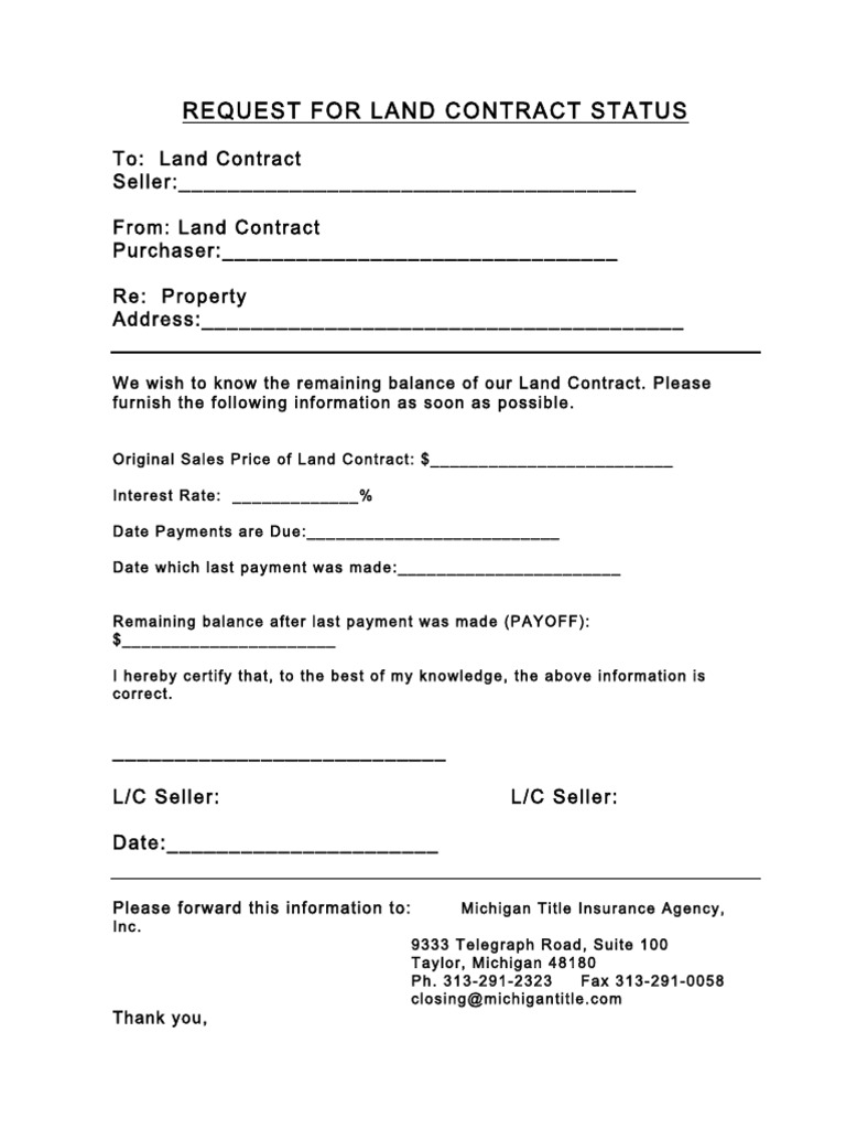 Land Contract Payoff Request.pdf Financial Services Law And Economics