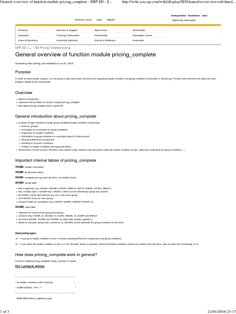 General Overview of Function Module Pricing - Complete - ERP SD - SCN ...