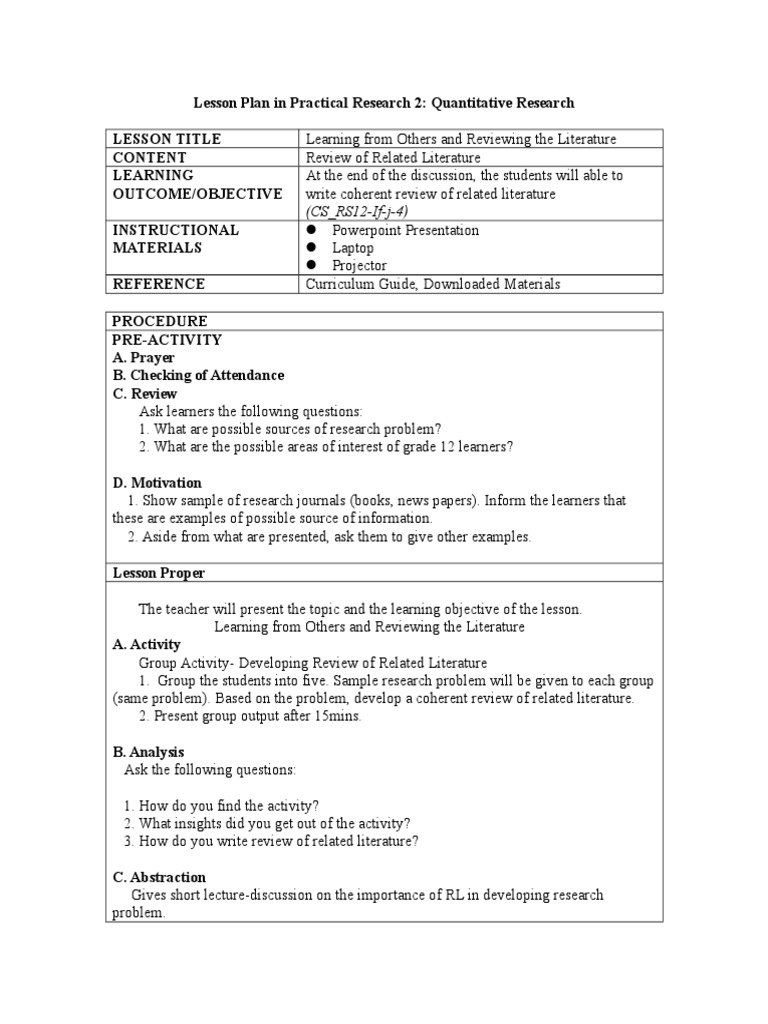 parts of research lesson plan