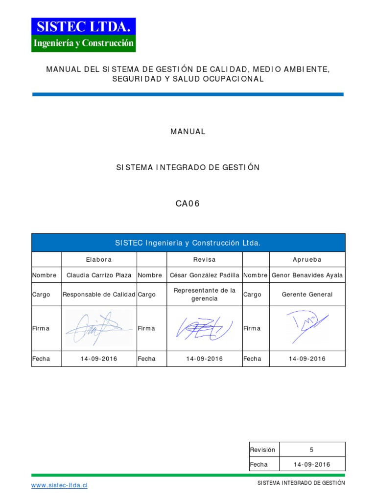 CA06 Manual Del Sistema de Gestión de Calidad Rev.5 | PDF | Calidad ...