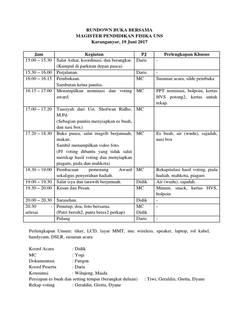 Rundown Buka Bersama | PDF