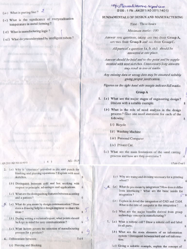 AMIE Question Papers1 PDF Casting (Metalworking) Machining