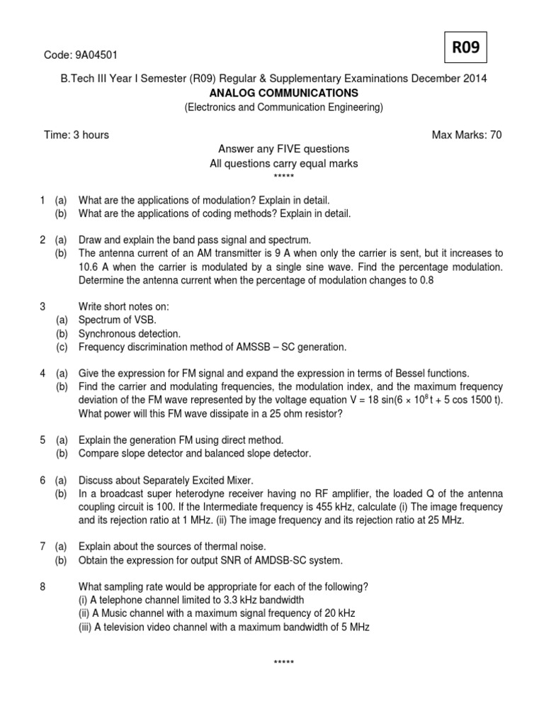 B.Tech Analog Communications Exam 2014 | PDF | Frequency Modulation ...