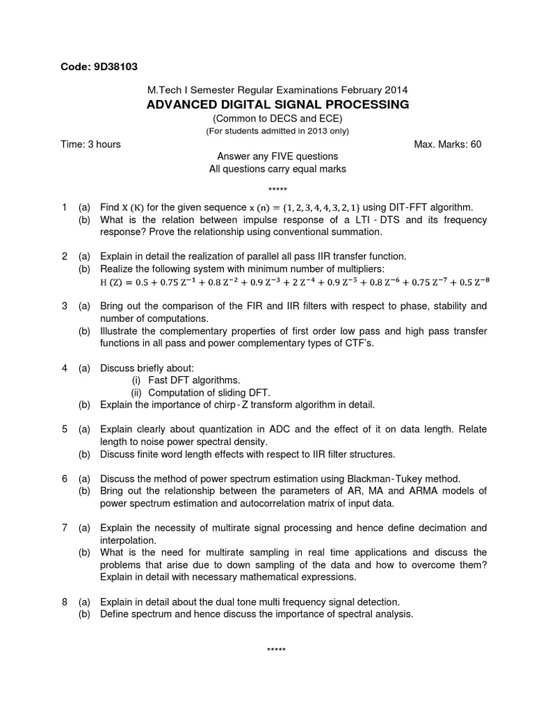 Advanced Digital Signal Processing Exam Guide | PDF | Spectral Density ...