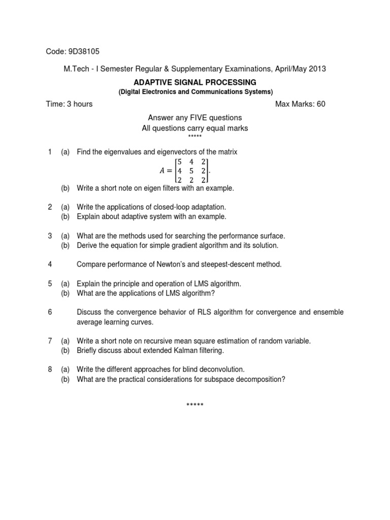 M.Tech Exam: Adaptive Signal Processing | PDF