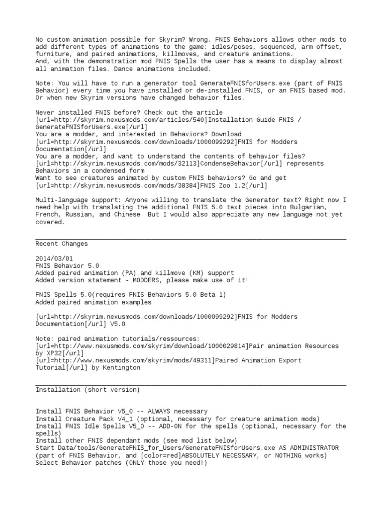 FNIS Behavior for Skyrim Modders | PDF | Microsoft Windows | Windows ...