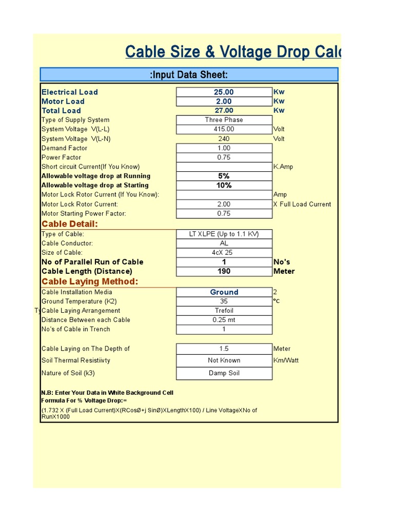 (1) Cable Size & Voltage Drop Calculation(1.1.17) Voltage Aluminium
