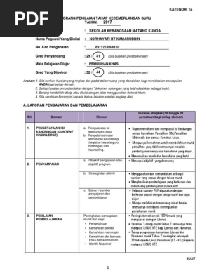 Contoh Pengisian Borang Penilaian Tahap Kecemerlangan Guru Kategori 1a