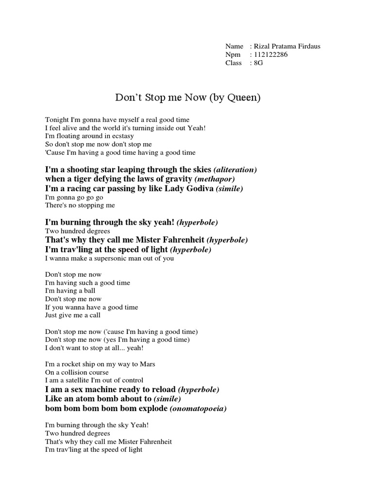 Queen's "Don't Stop Me Now" Lyrics | PDF