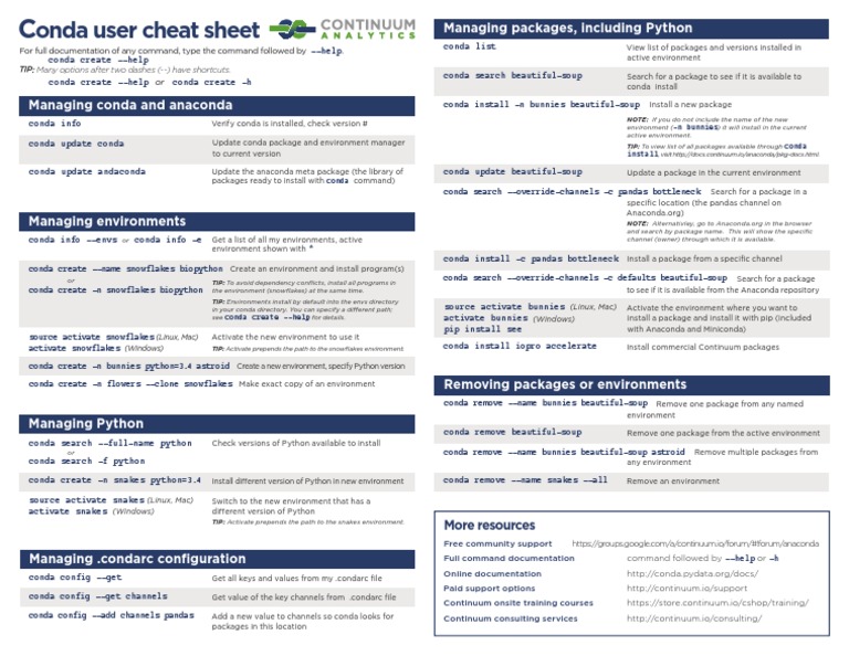 Conda Cheatsheet | Utility Software | Operating System Technology ...