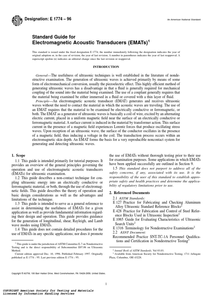 Standard Guide For EMAT Transducers - PDF ASTM E1774-96 | PDF ...