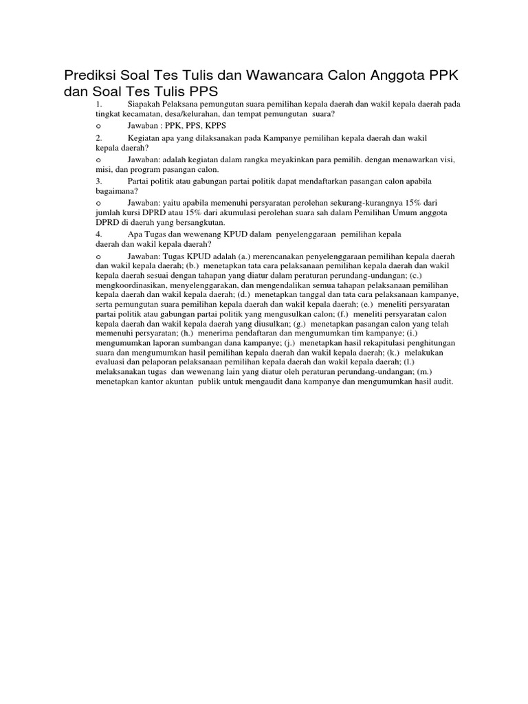 Prediksi Soal Tes Tulis Dan Wawancara Calon Anggota Ppk Dan Soal Tes Tulis Pps Docx
