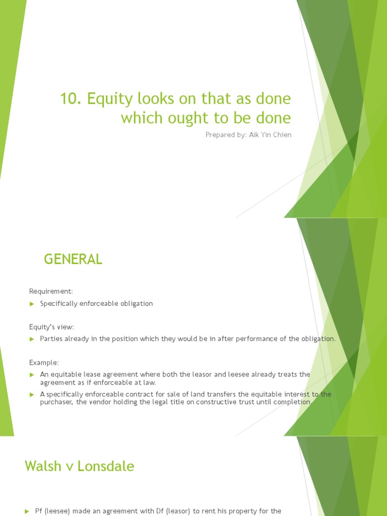 Equitable Obligations in Lease and Sale | PDF | Equity (Law) | Lease