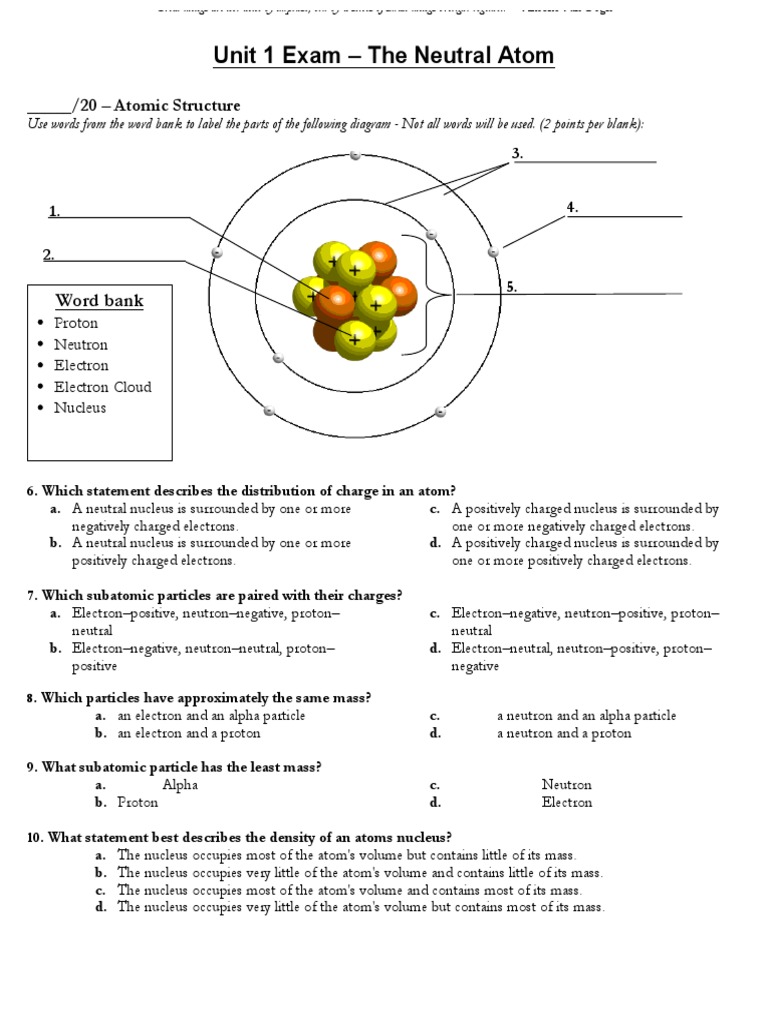 Unit 1 Exam | Download Free PDF | Atoms | Chemical Elements
