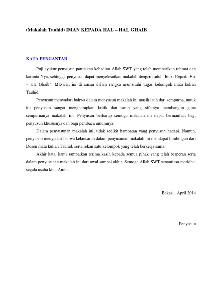 Makalah Tauhid Alam Gaib