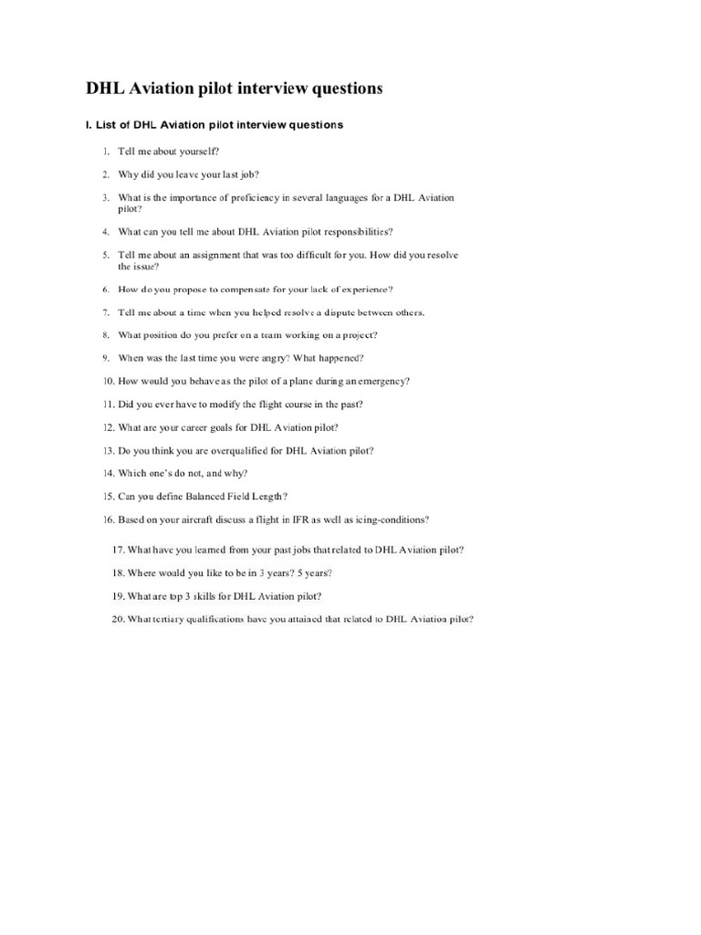 DHL Pilot Interview Questions | PDF