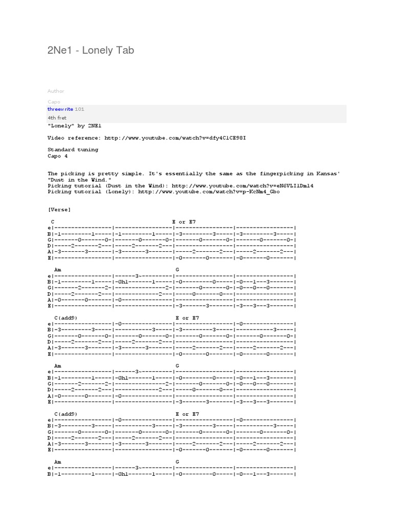 2ne1 Lonely Tab Author Capo Pdf Musical Instruments String
