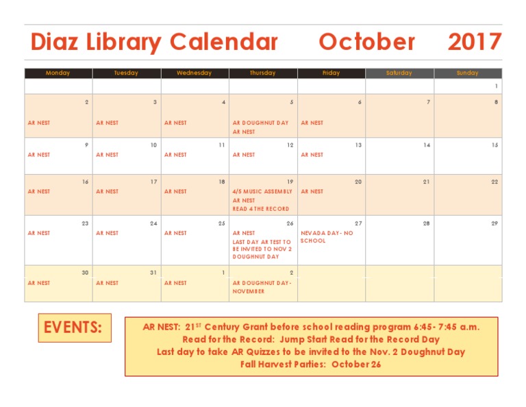 Diaz Library October 2017 Events Calendar | PDF