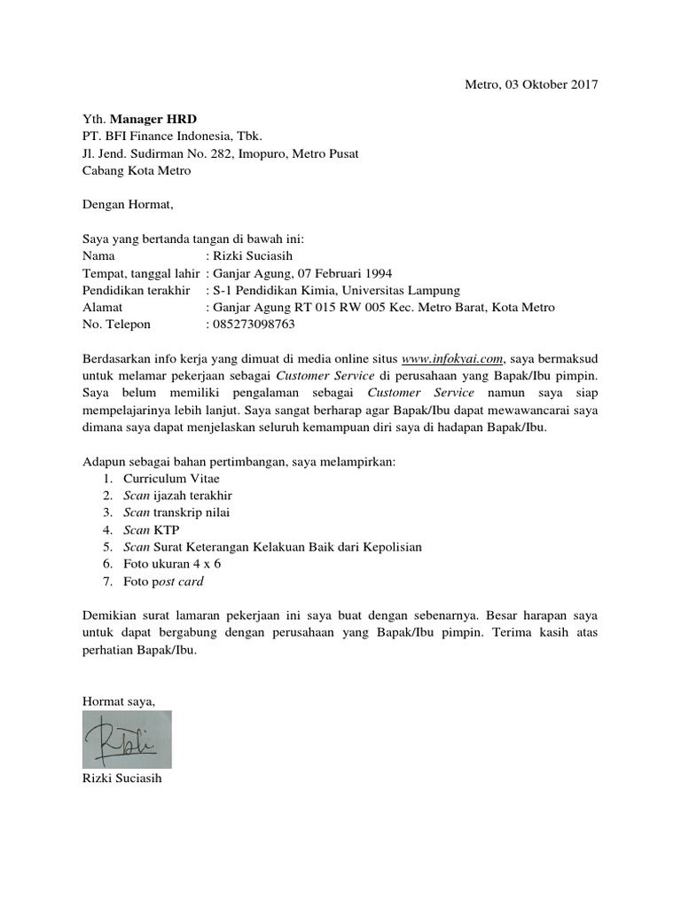 Download 84+ Contoh Surat Surat Lamaran Kerja Customer Service Terbaik Gratis