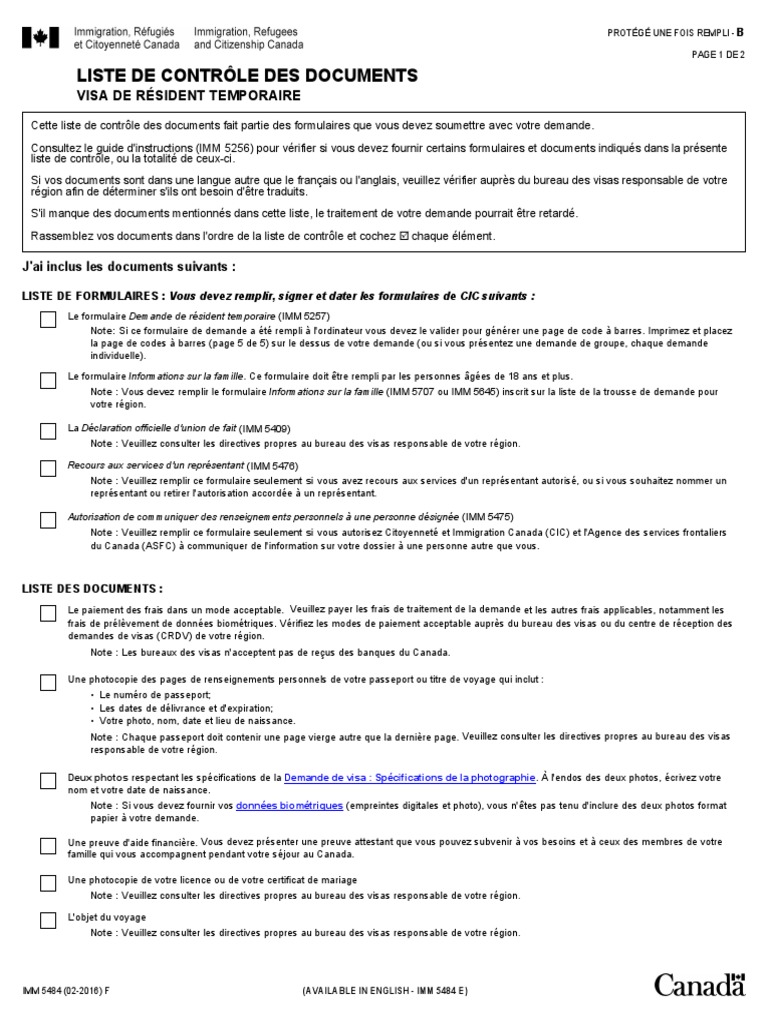 Formulaire De Demande De Visa Canada - Service Publique