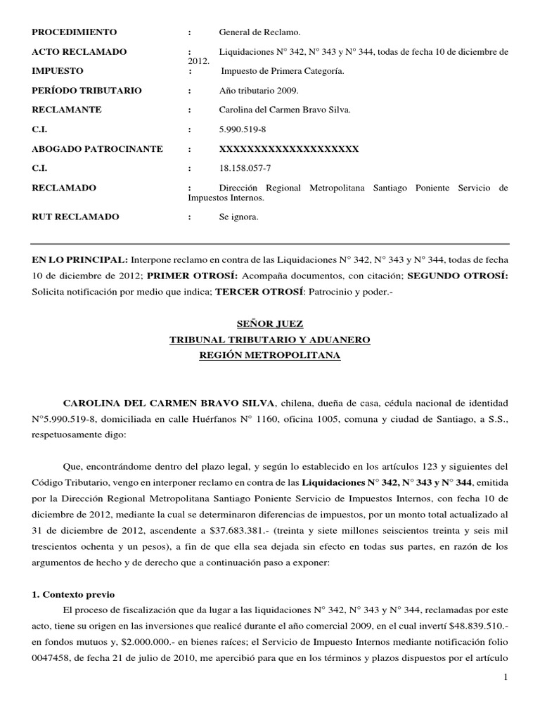 Modelo Reclamo Tributario | PDF | Estatuto de limitaciones | Pensión