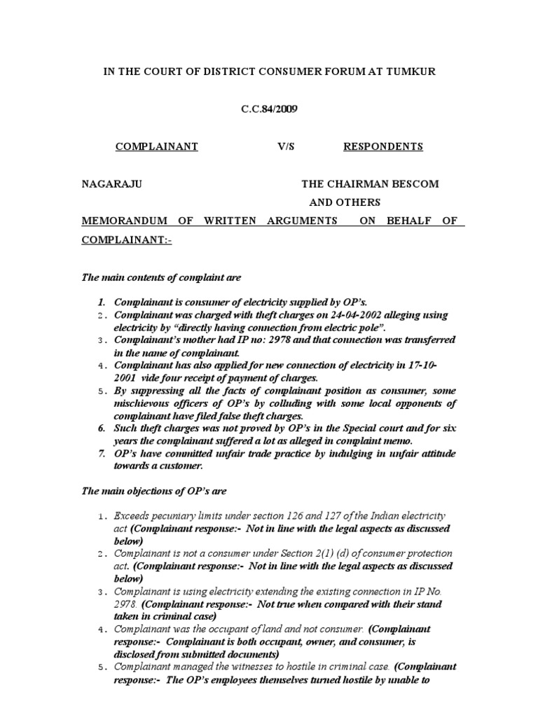 consumer-court-written-argument-on-electricity-supplier-deficiency