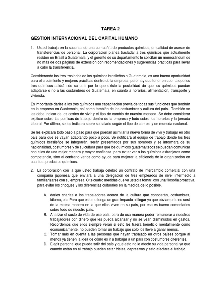 Tarea 2 Recursos Humanos PDF Gestión de recursos humanos Guatemala