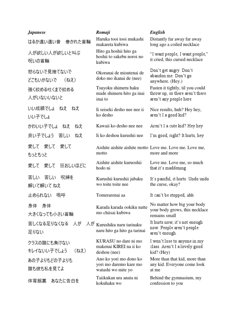 Japanese Romaji English