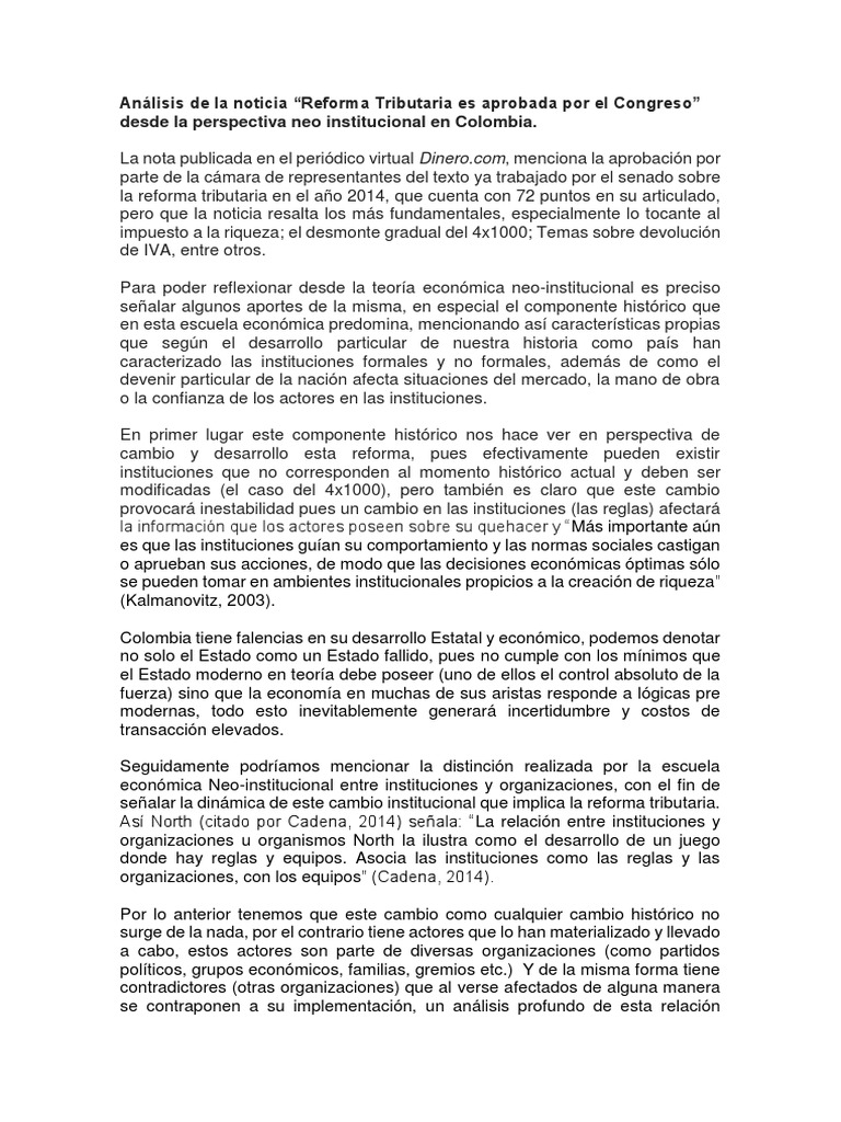 Análisis de la noticia "Reforma Tributaria es aprobada por ...