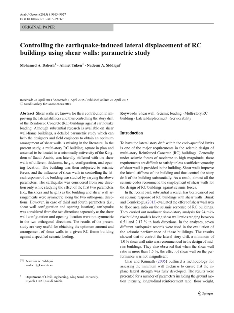 Shear Walls for Earthquake Resistance in RC Buildings | PDF | Strength ...