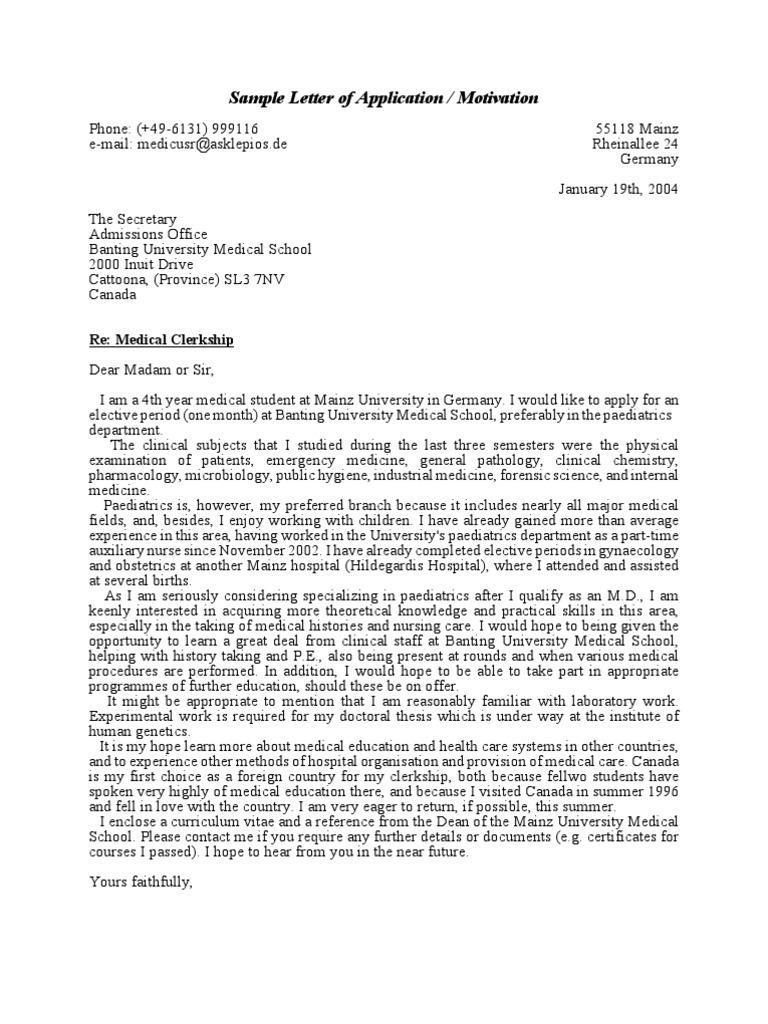 Letter Of Motivation Pdf Medical School Service Industries
