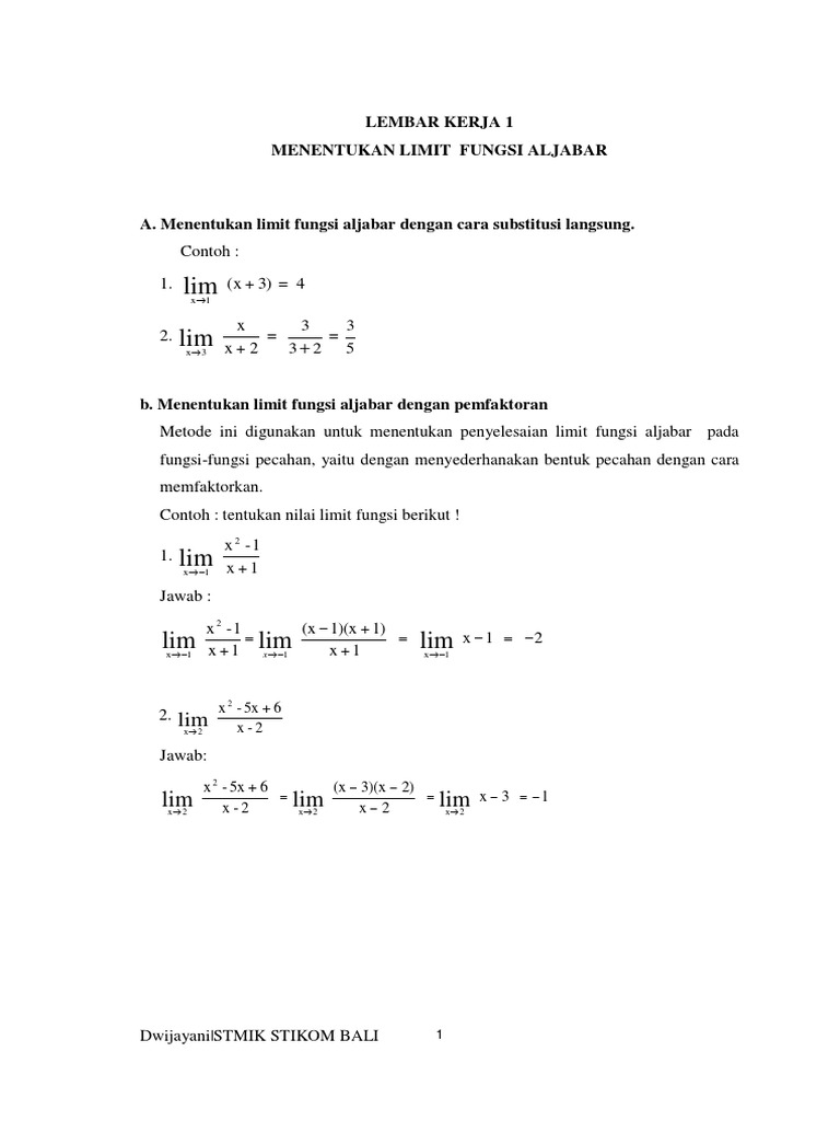 Contoh Soal Limit Fungsi Aljabar Bentuk Akar