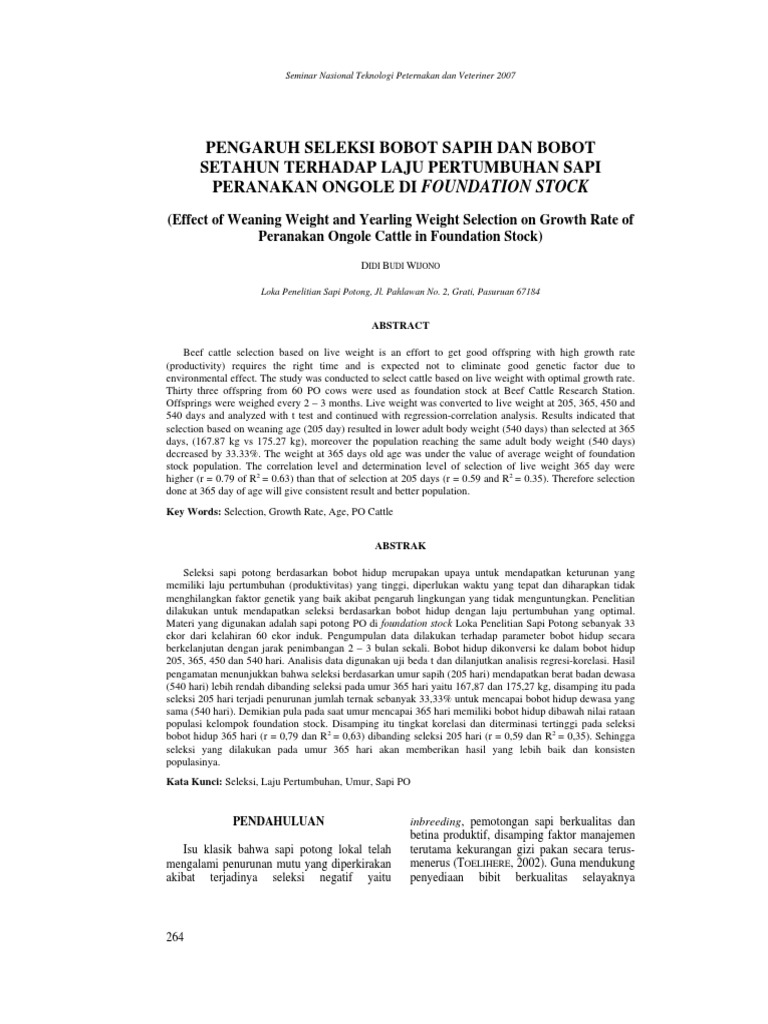 Impact of Weaning Weight on Ongole Cattle Growth | PDF | Wellness ...