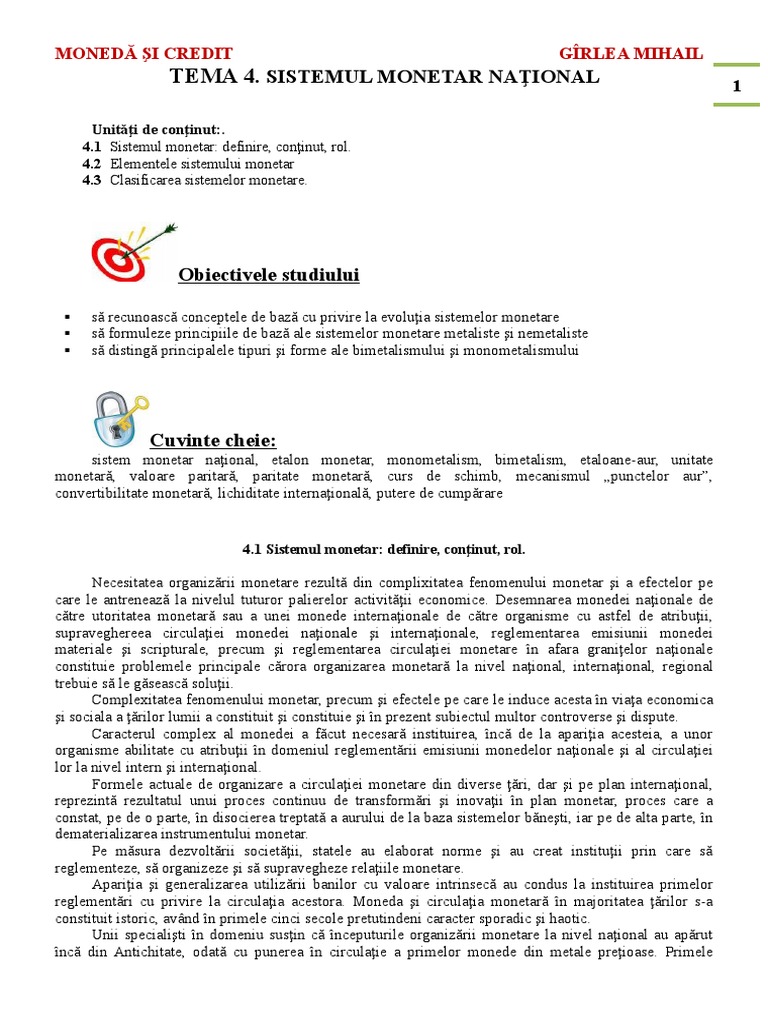 Tema 4. Sistemul Monetar Na - Ional | PDF